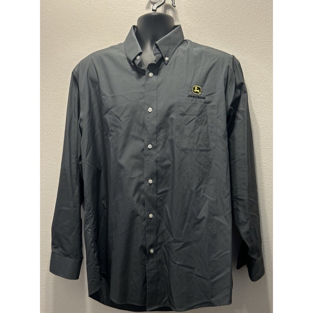 John Deere Lands End Dress shirt Long Sleeve Button Down‎ Gray Size 17.5-35
